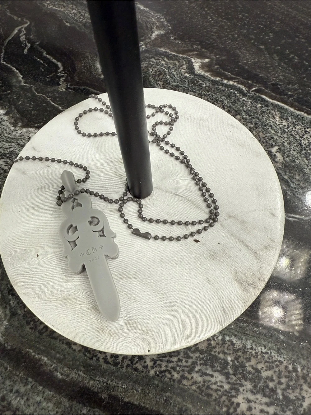 Silicone Grey Sword Pendant Necklace - Chrome Hearts Style